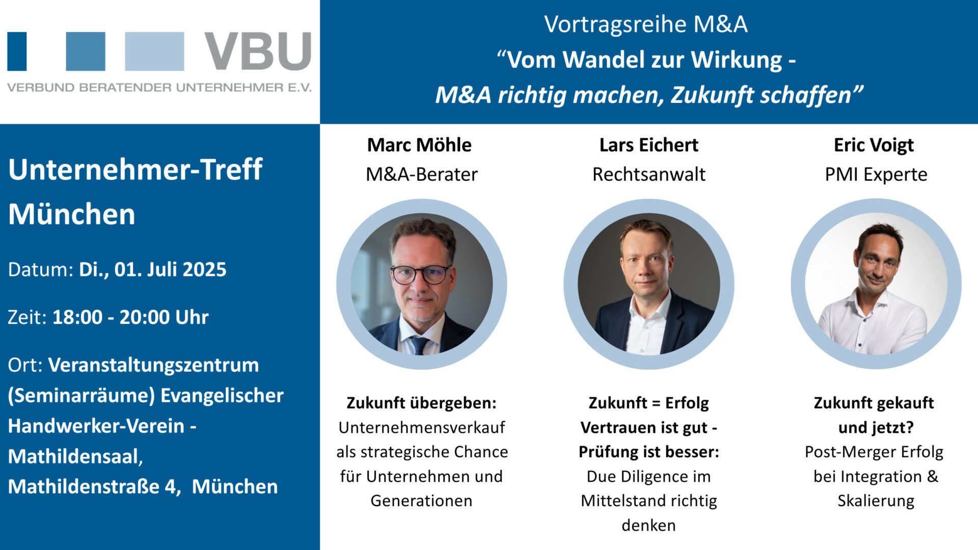 „Vom Wandel zur Wirkung“ – Unternehmer-Treff München beleuchtet M&A-Praxis